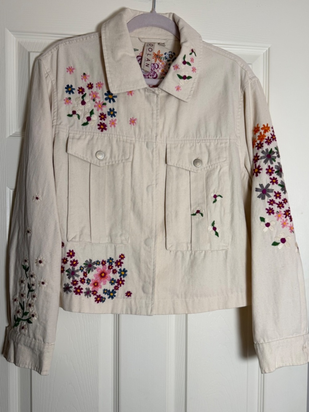 Anthropologie Dolan Floral Embroidered Cotton Jacket Ivory M DESCRIPTION